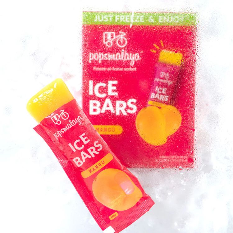Pops Malaya 6x Mango Sorbet Ice Lolly Bars 270ml - Box and Bar