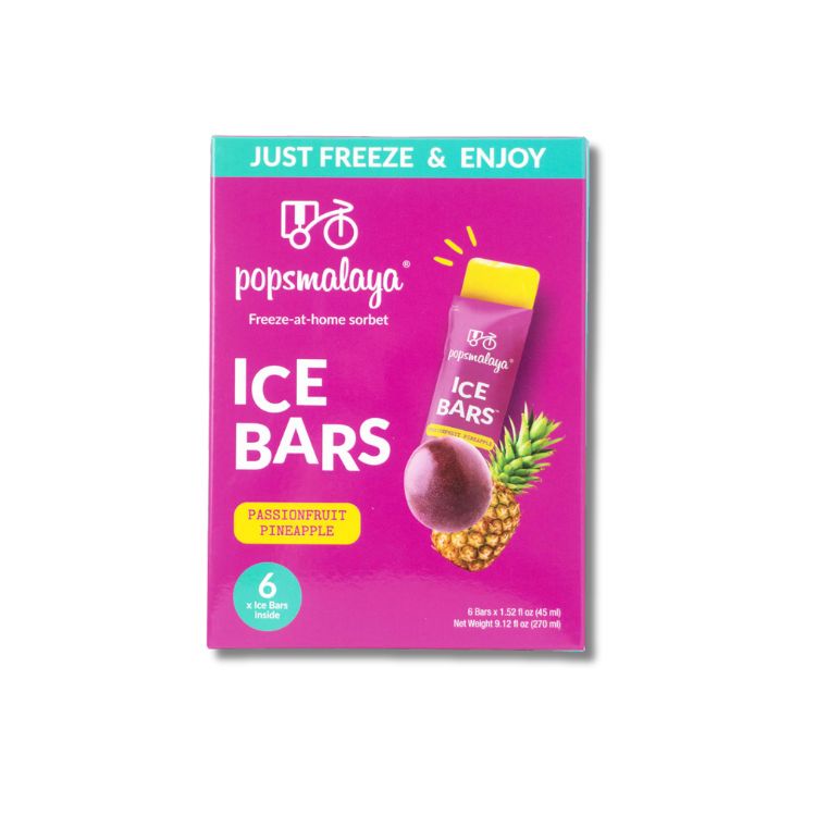 Pops Malaya 6x Passionfruit Pineapple Sorbet Ice Lolly Bars 270ml - Box Only