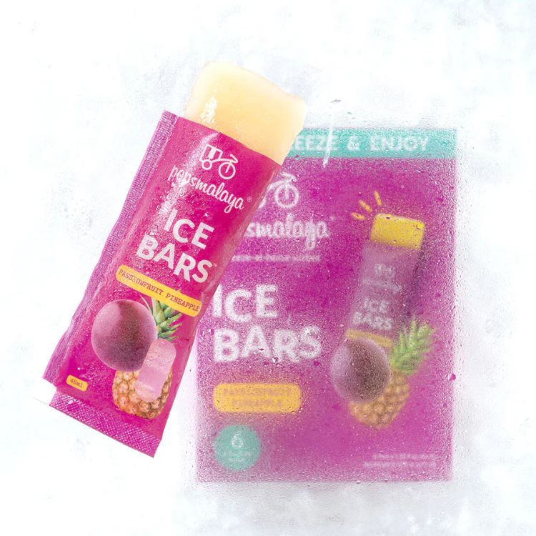 Pops Malaya 6x Passionfruit Pineapple Sorbet Ice Lolly Bars 270ml - Box and Bar
