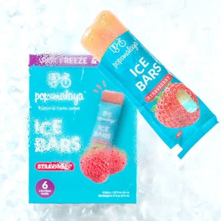 Pops Malaya 6x Strawberry Sorbet Ice Lolly Bars 270ml - Box and Bar